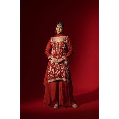 Naseebo Maroon Radiance Embroidered Kurta with Palazzo & Dupatta