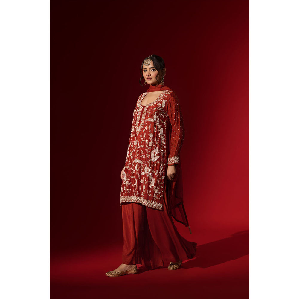 Naseebo Maroon Radiance Embroidered Kurta with Palazzo & Dupatta