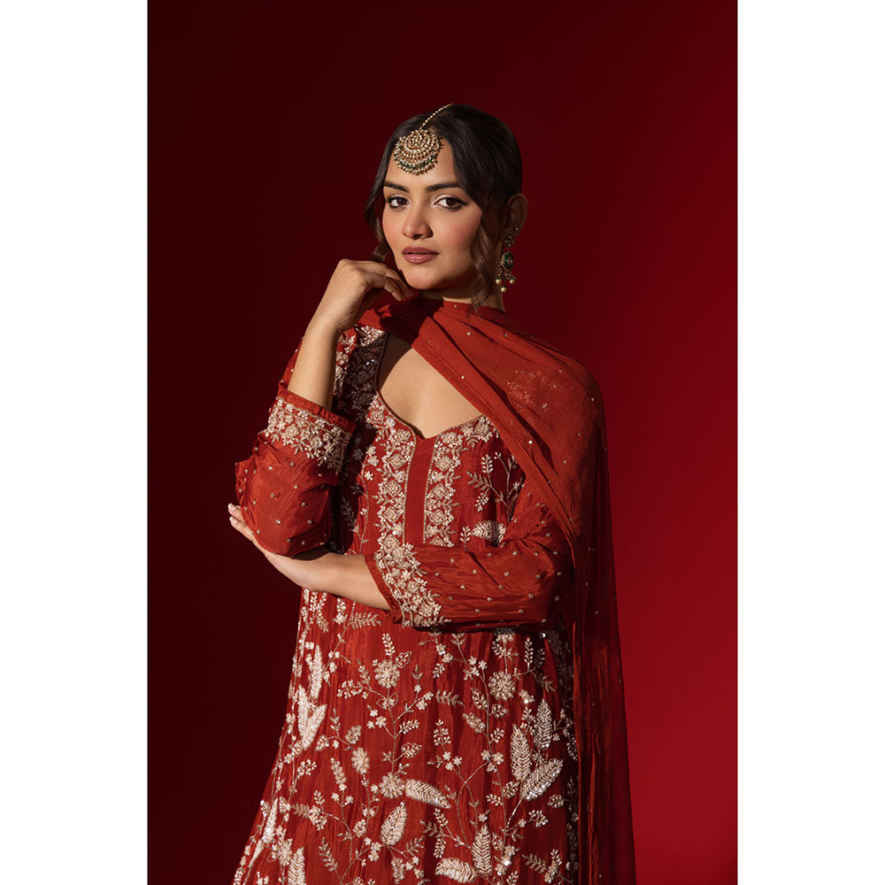 Naseebo Maroon Radiance Embroidered Kurta with Palazzo & Dupatta