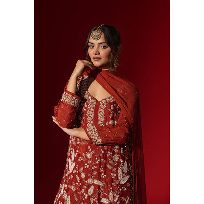 Naseebo Maroon Radiance Embroidered Kurta with Palazzo & Dupatta