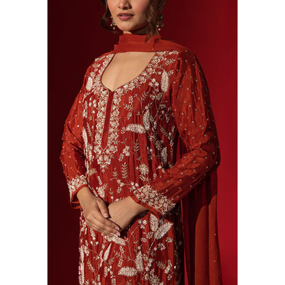 Naseebo Maroon Radiance Embroidered Kurta with Palazzo & Dupatta