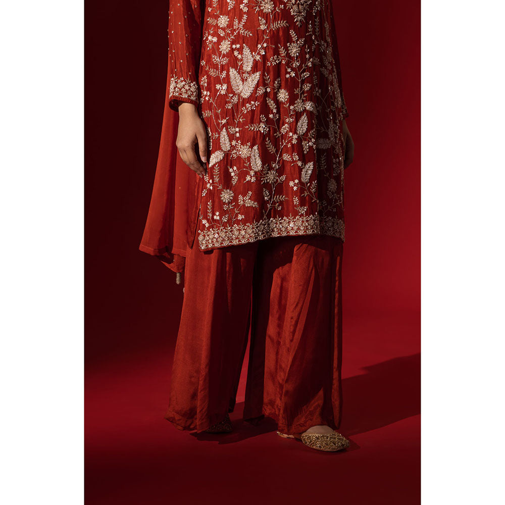 Naseebo Maroon Radiance Embroidered Kurta with Palazzo & Dupatta