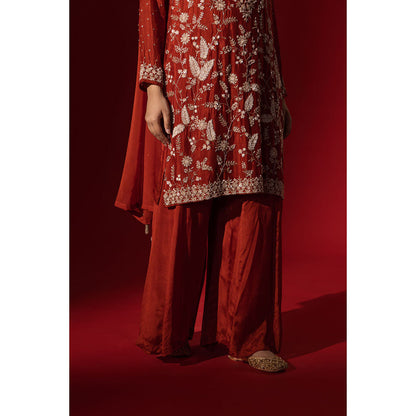 Naseebo Maroon Radiance Embroidered Kurta with Palazzo & Dupatta