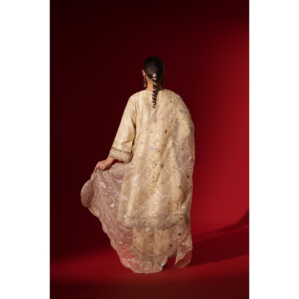 Naseebo Cream Sequin Brocade Kurta with Palazzo & Dupatta