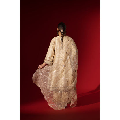 Naseebo Cream Sequin Brocade Kurta with Palazzo & Dupatta