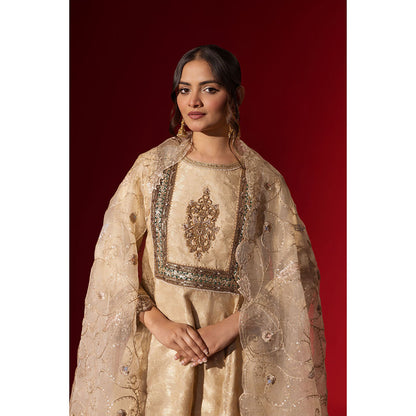 Naseebo Cream Sequin Brocade Kurta with Palazzo & Dupatta
