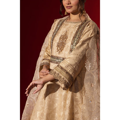 Naseebo Cream Sequin Brocade Kurta with Palazzo & Dupatta