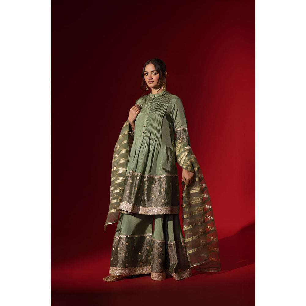 Naseebo Green Glisten Brocade Kurta with Palazzo & Dupatta