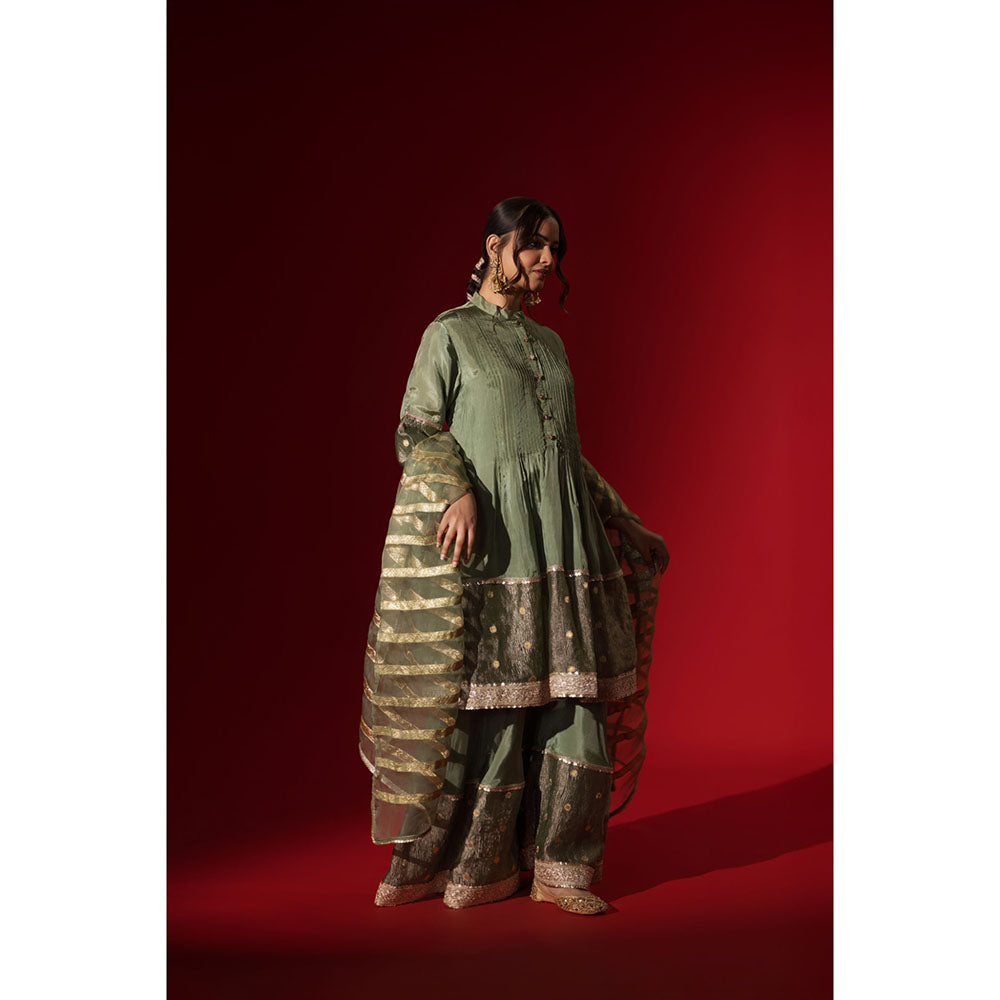 Naseebo Green Glisten Brocade Kurta with Palazzo & Dupatta