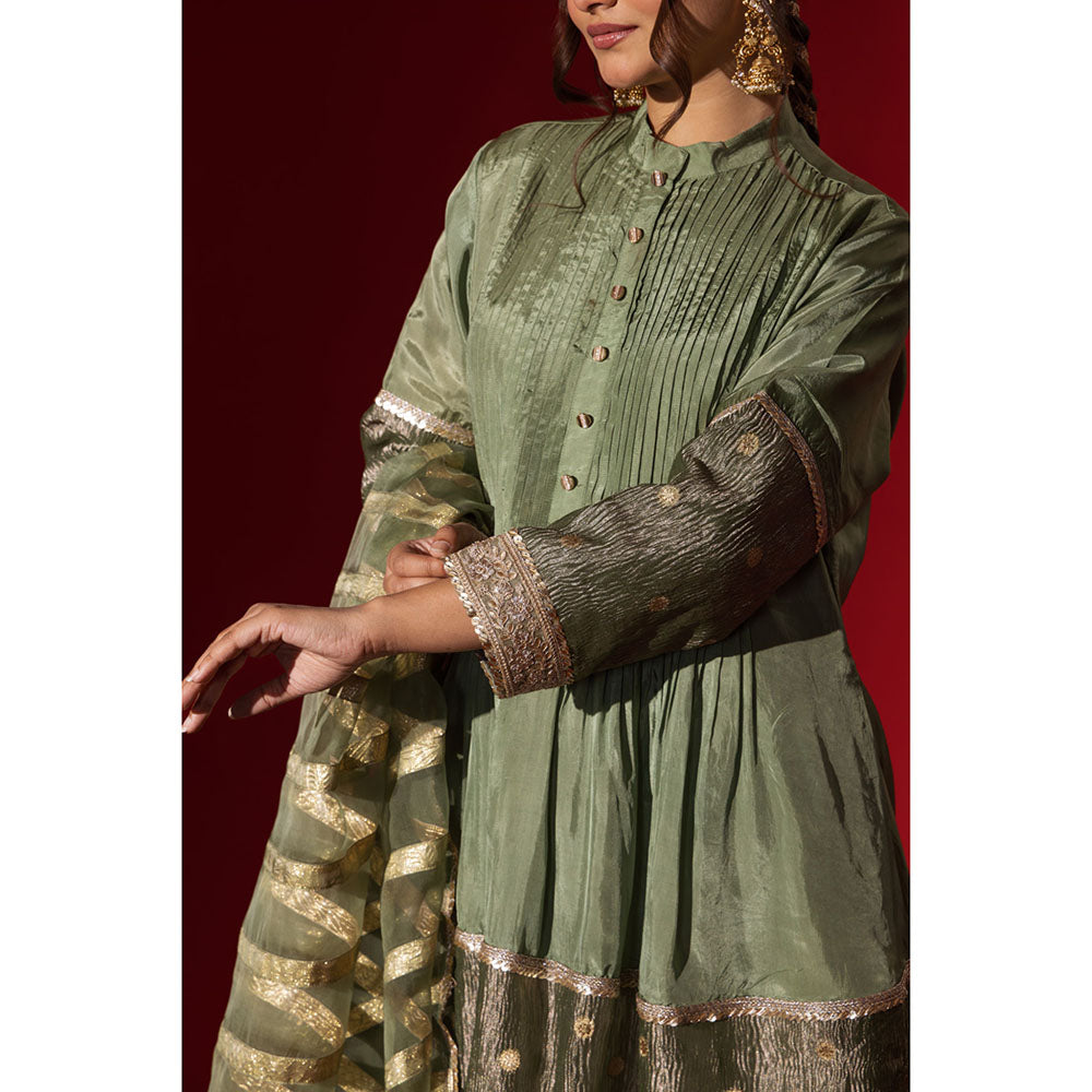 Naseebo Green Glisten Brocade Kurta with Palazzo & Dupatta