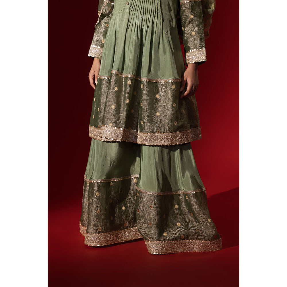 Naseebo Green Glisten Brocade Kurta with Palazzo & Dupatta