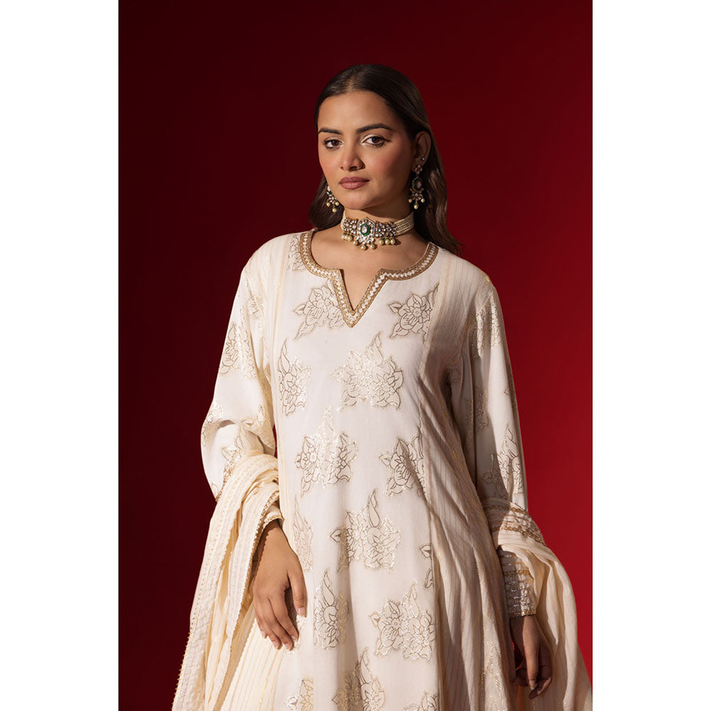 Naseebo Angel White Gota Work Anarkali with Pant & Dupatta