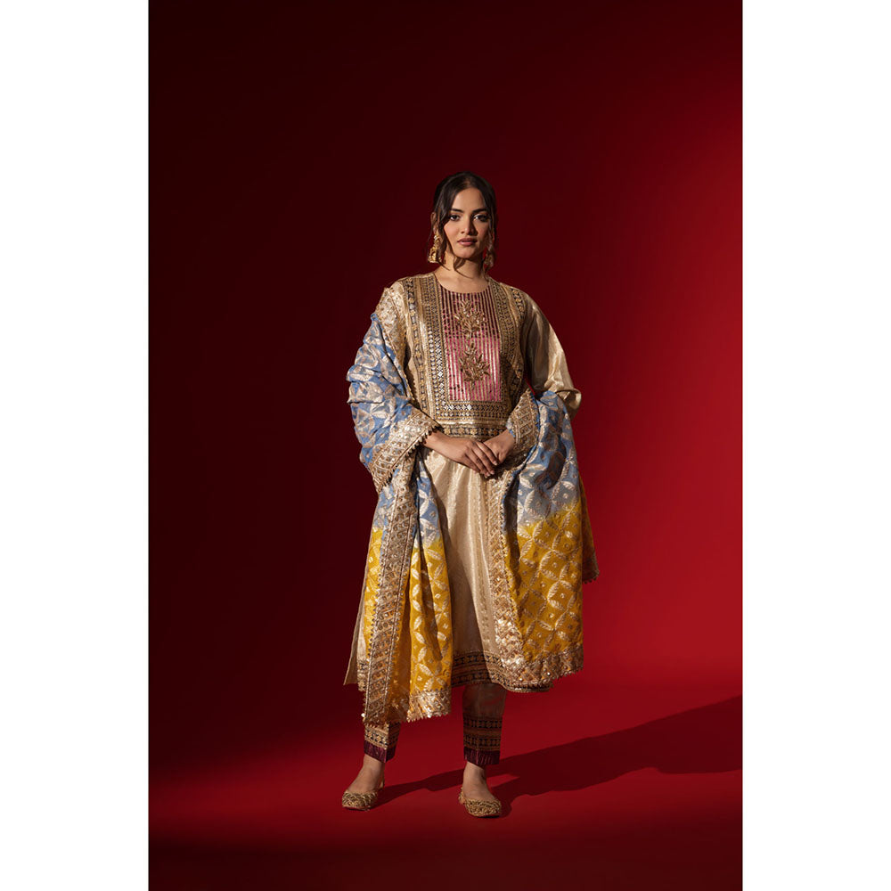 Naseebo Tapestry Cream Brocade Kurta with Pant & Dupatta