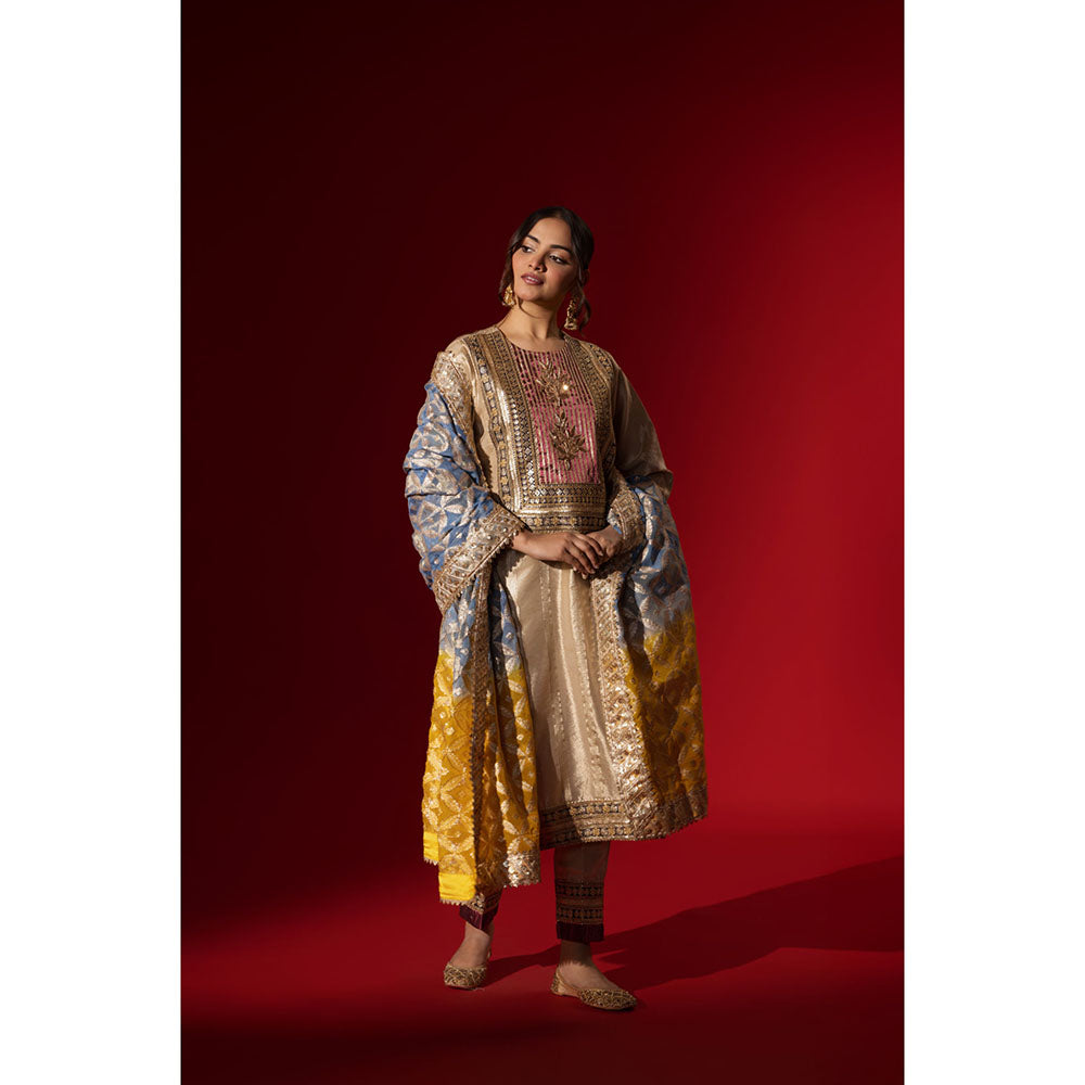 Naseebo Tapestry Cream Brocade Kurta with Pant & Dupatta