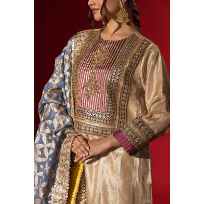 Naseebo Tapestry Cream Brocade Kurta with Pant & Dupatta