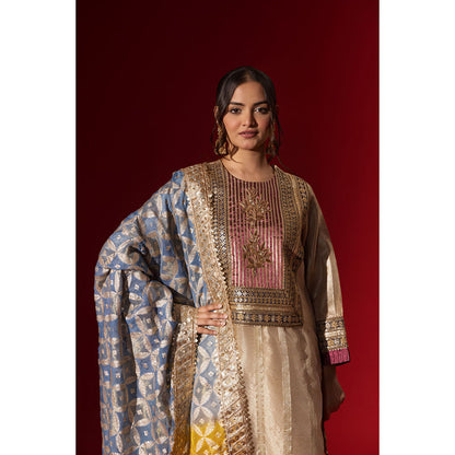 Naseebo Tapestry Cream Brocade Kurta with Pant & Dupatta