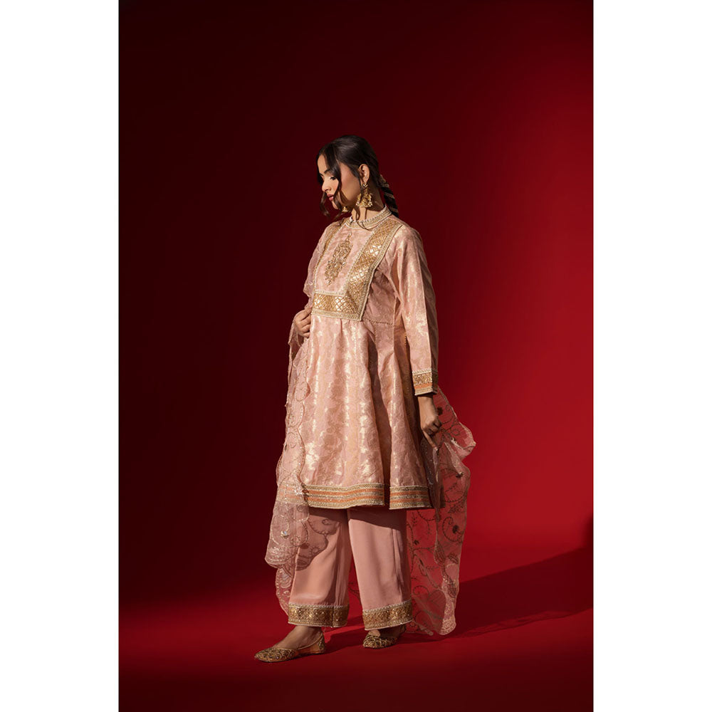 Naseebo Pink Sequin Brocade Kurta with Pant & Dupatta