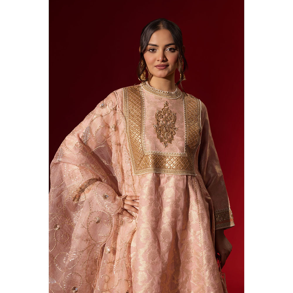 Naseebo Pink Sequin Brocade Kurta with Pant & Dupatta
