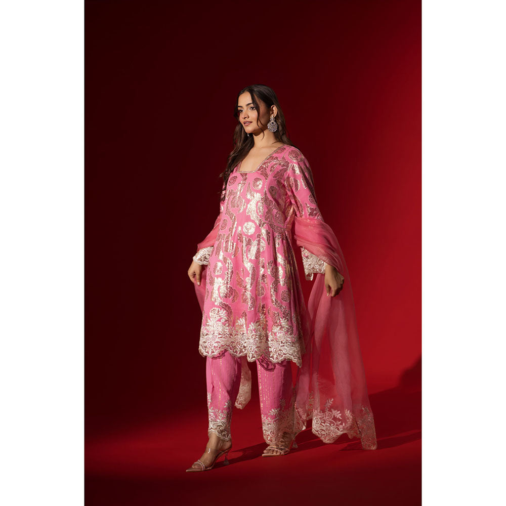 Naseebo Pink Champagne Sequin Brocade Kurta with Pant & Dupatta