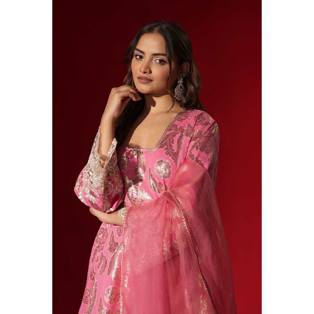 Naseebo Pink Champagne Sequin Brocade Kurta with Pant & Dupatta