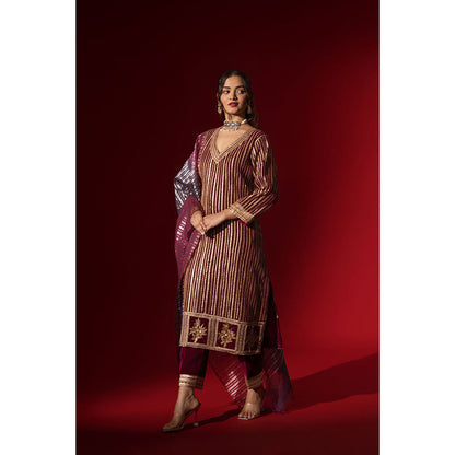 Naseebo Wine Velvet Gota Kurta with Pant & Dupatta