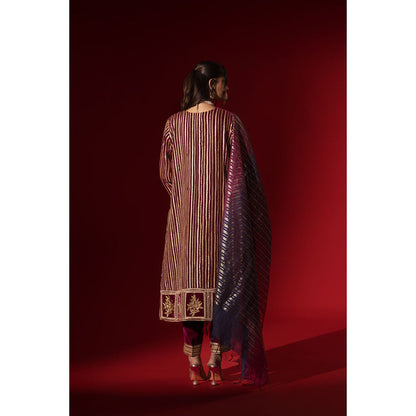 Naseebo Wine Velvet Gota Kurta with Pant & Dupatta