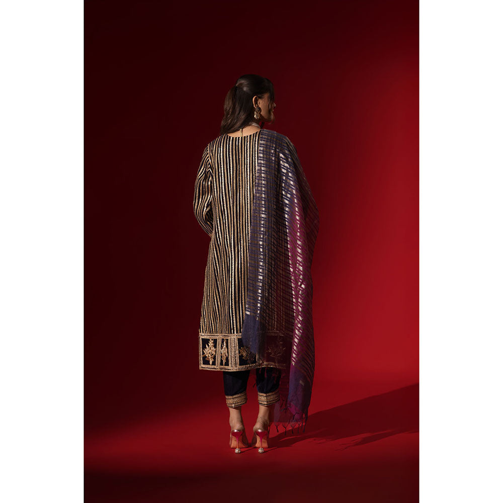 Naseebo Navy Blue Velvet Gota Kurta with Pant & Dupatta