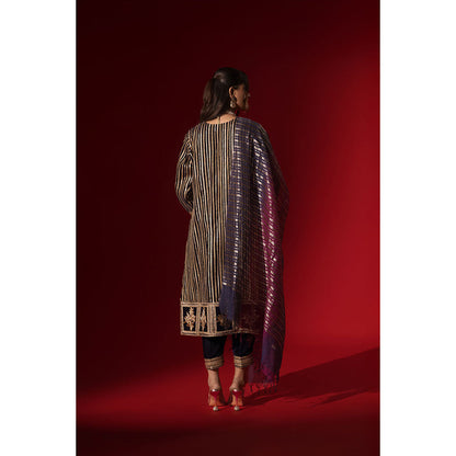 Naseebo Navy Blue Velvet Gota Kurta with Pant & Dupatta