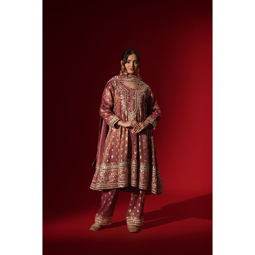 Naseebo Rani Mahal Embroidered Brocade Kurta with Palazzo & Dupatta