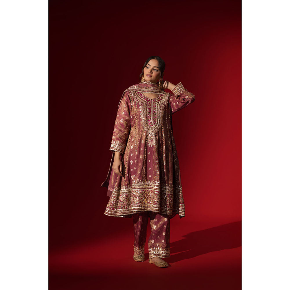 Naseebo Rani Mahal Embroidered Brocade Kurta with Palazzo & Dupatta