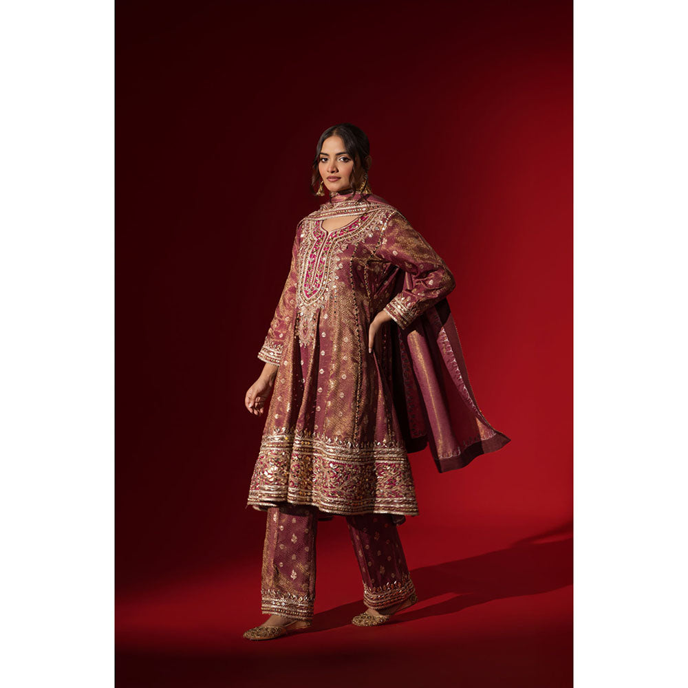 Naseebo Rani Mahal Embroidered Brocade Kurta with Palazzo & Dupatta
