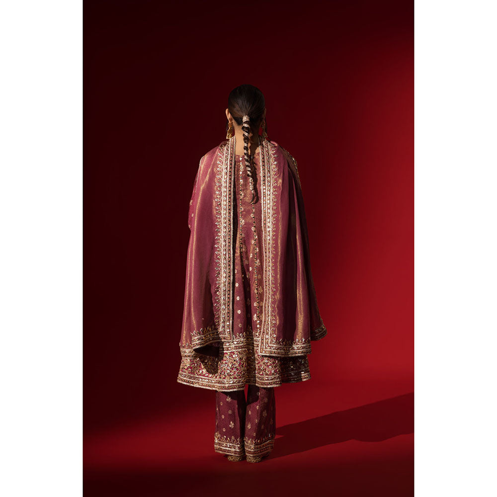 Naseebo Rani Mahal Embroidered Brocade Kurta with Palazzo & Dupatta