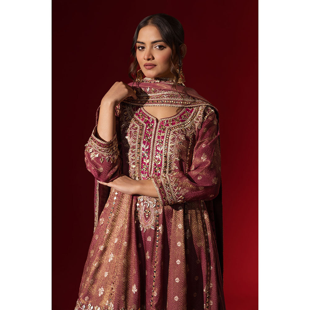 Naseebo Rani Mahal Embroidered Brocade Kurta with Palazzo & Dupatta