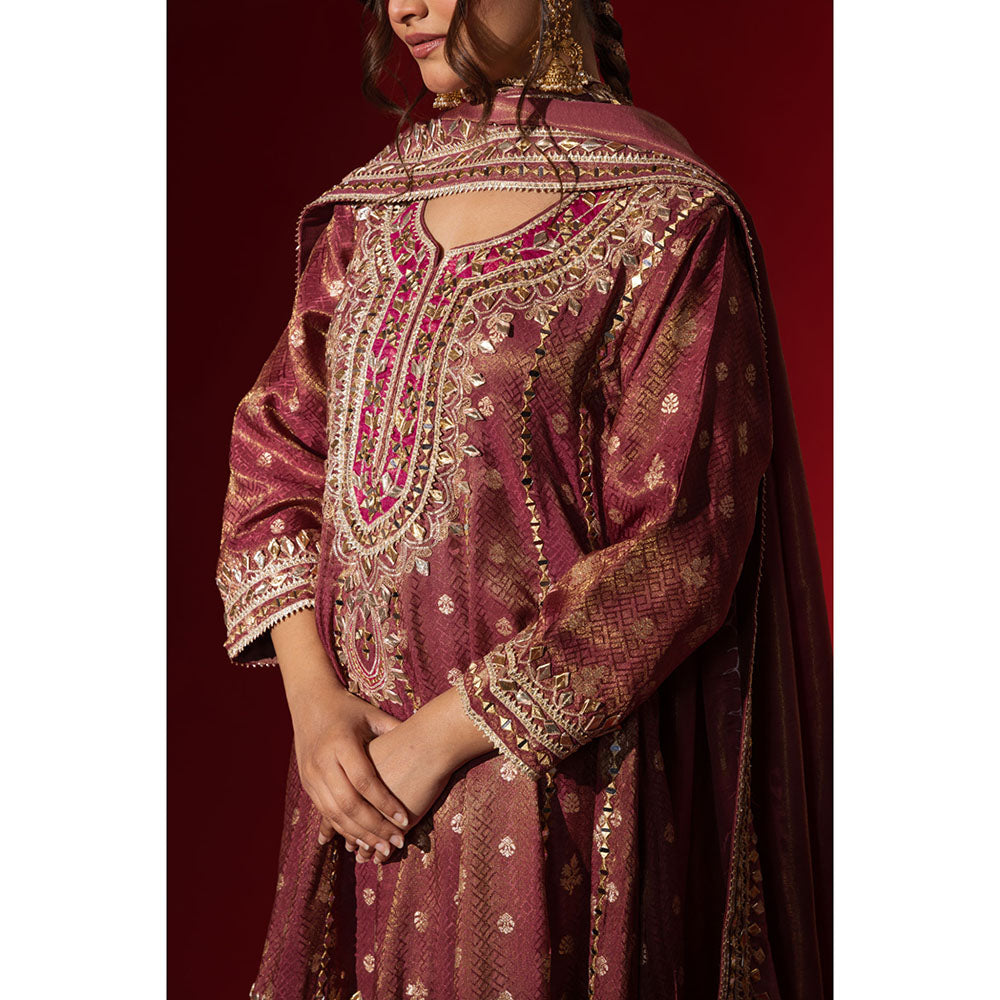 Naseebo Rani Mahal Embroidered Brocade Kurta with Palazzo & Dupatta