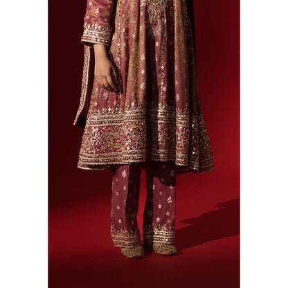 Naseebo Rani Mahal Embroidered Brocade Kurta with Palazzo & Dupatta