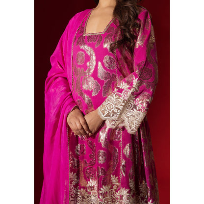 Naseebo Hot Pink Shimmer Kurta with Pant & Dupatta