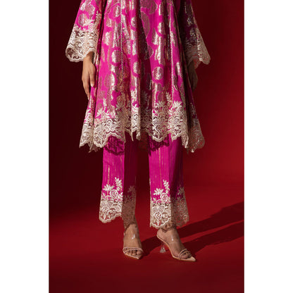Naseebo Hot Pink Shimmer Kurta with Pant & Dupatta