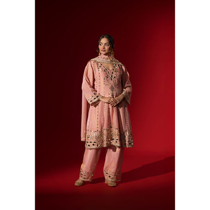 Naseebo Gulabi Nazaakat Embroidered Brocade Kurta with Palazzo & Dupatta