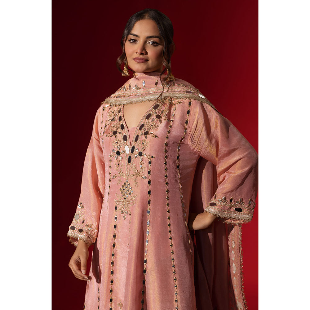 Naseebo Gulabi Nazaakat Embroidered Brocade Kurta with Palazzo & Dupatta