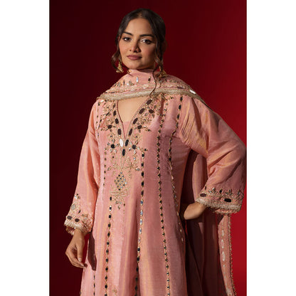 Naseebo Gulabi Nazaakat Embroidered Brocade Kurta with Palazzo & Dupatta