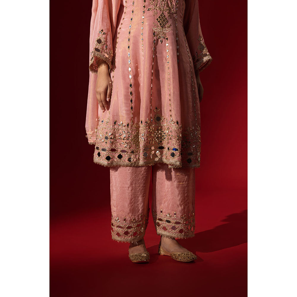 Naseebo Gulabi Nazaakat Embroidered Brocade Kurta with Palazzo & Dupatta