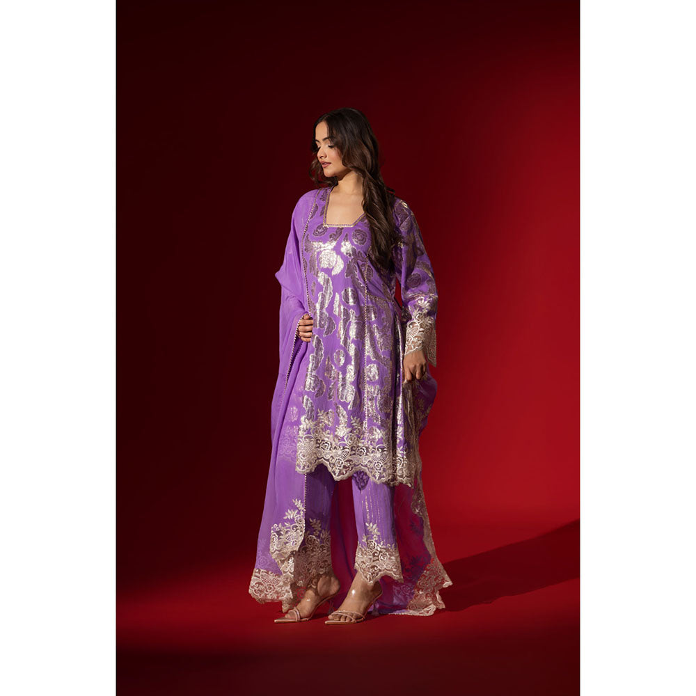 Naseebo Ruhaani Purple Shimmer Kurta with Pant & Dupatta