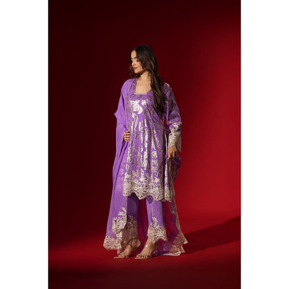 Naseebo Ruhaani Purple Shimmer Kurta with Pant & Dupatta