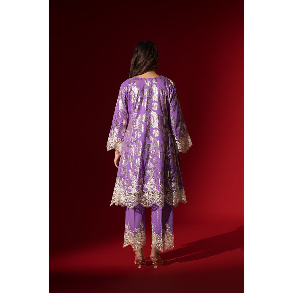 Naseebo Ruhaani Purple Shimmer Kurta with Pant & Dupatta