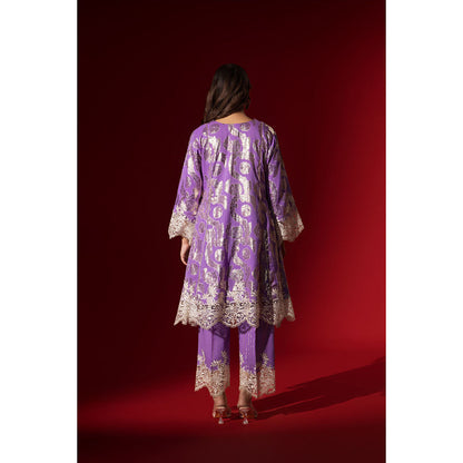 Naseebo Ruhaani Purple Shimmer Kurta with Pant & Dupatta