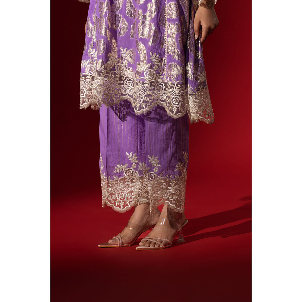 Naseebo Ruhaani Purple Shimmer Kurta with Pant & Dupatta