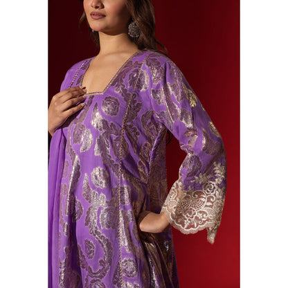 Naseebo Ruhaani Purple Shimmer Kurta with Pant & Dupatta