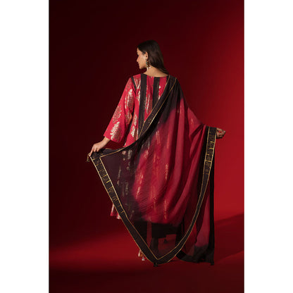 Naseebo Maroon Majesty Shimmer A-Line Kurta with Pant & Dupatta