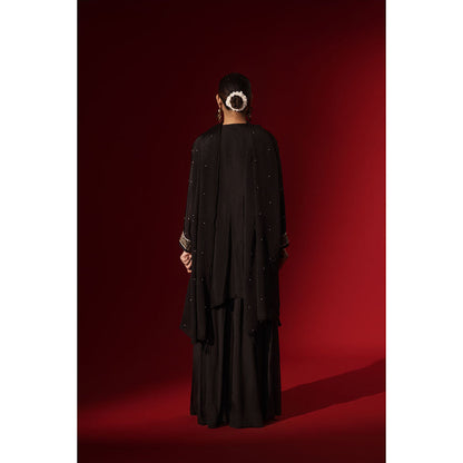 Naseebo Mocha Black Embroidery Kurta with Palazzo & Dupatta