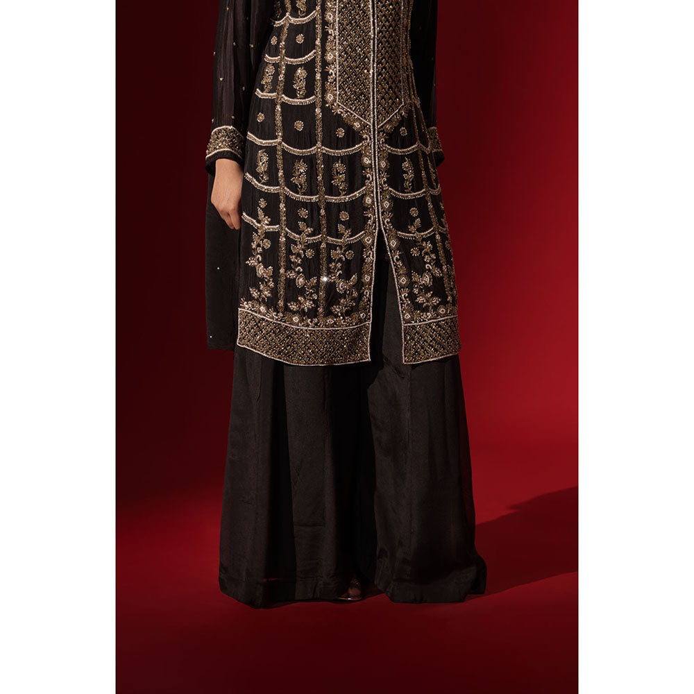 Naseebo Mocha Black Embroidery Kurta with Palazzo & Dupatta